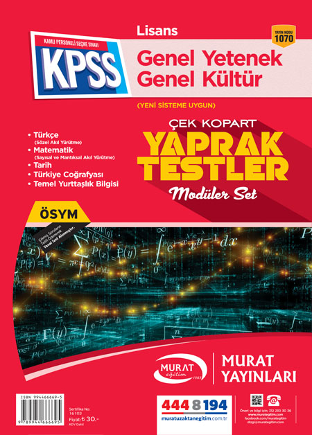 1070 - Modüler Set Çek Kopart Yaprak Test Genel Yetenek Genel Kültür Lisans