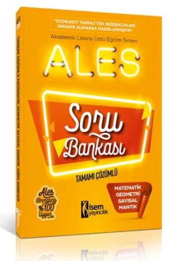 İsem 2018 ALES Matematik Geometri Sayısal Mantık Tamamı Çözümlü Soru Bankası