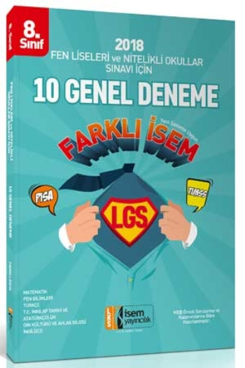 İsem Yayıncılık 8. Sınıf Fen Liseleri ve Nitelikli Okullar Sınavı İçin Tüm Dersler 10 Deneme Sınavı 2018