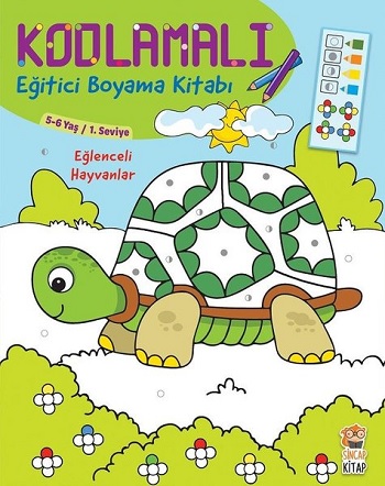 Kodlamalı Eğitici Boyama Kitabı - Eğlenceli Hayvanlar (5-6 Yaş 1. Seviye)